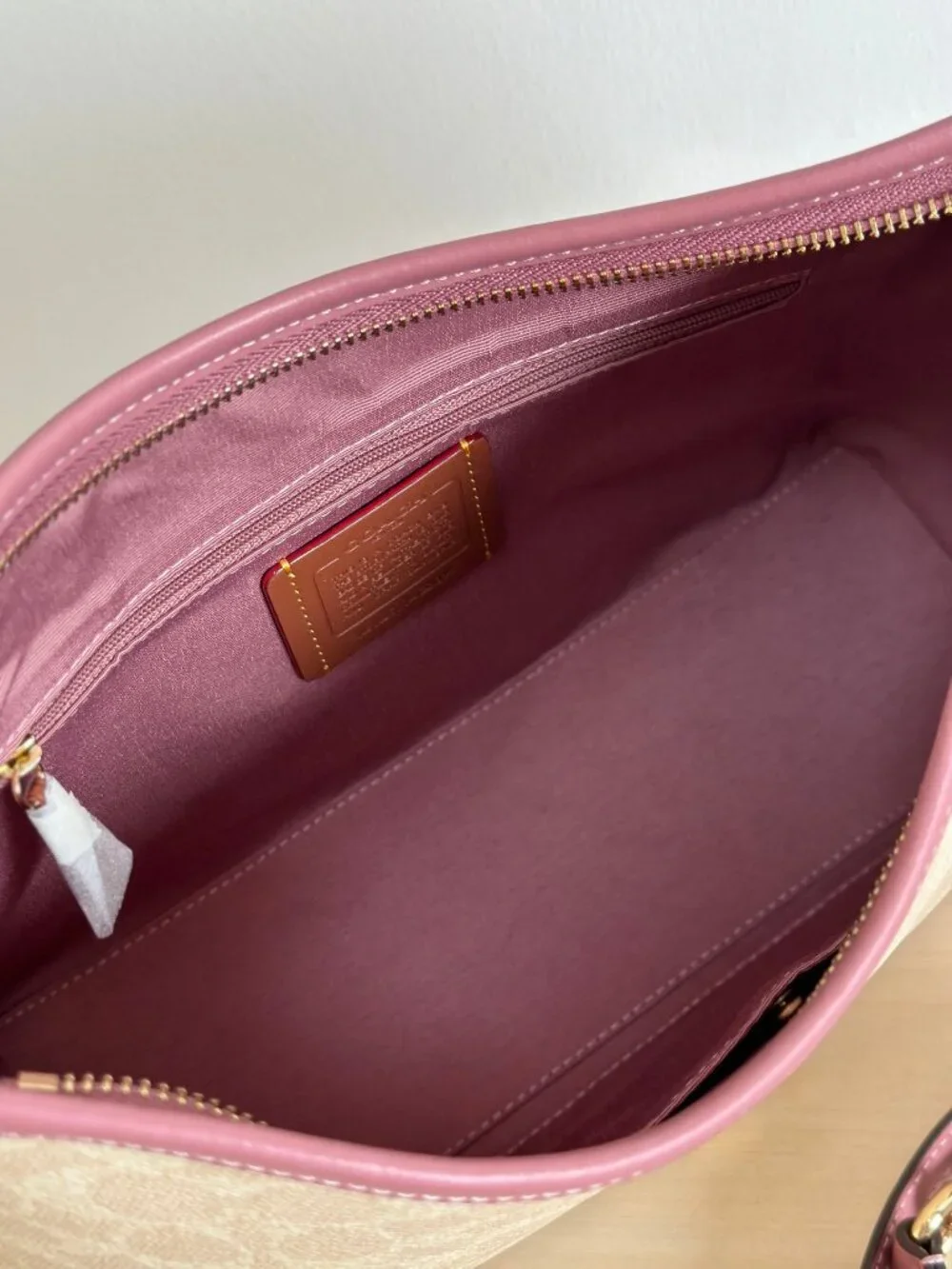 COACH Laurel Canvas Cream Pink Leather Shoulder Bag